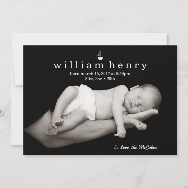 Nautical Sailboat and Anchor Birth Announcement (Front)