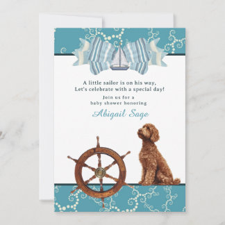 Nautical Sailboat and Goldendoodle Boy Baby Shower Invitation