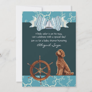 Nautical Sailboat and Goldendoodle Boy Baby Shower Invitation