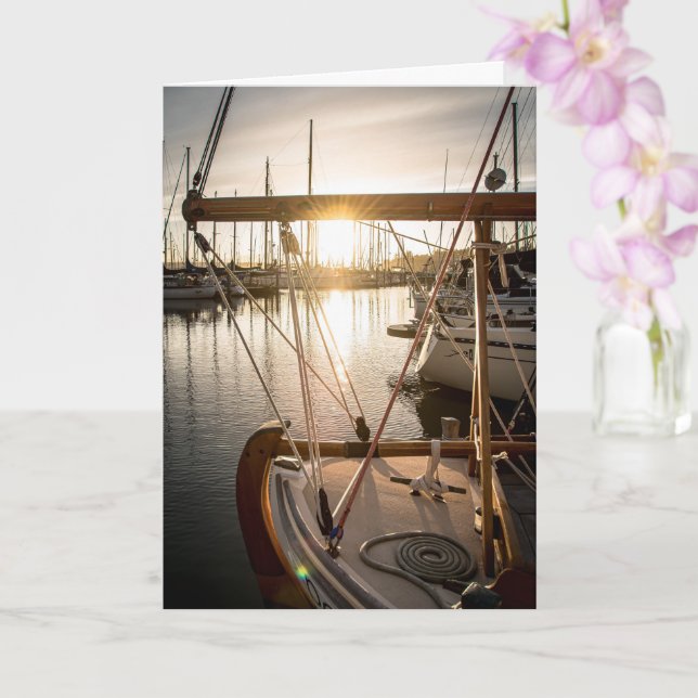 Nautical Sailboat And Sunset Photography Card (Orchid)