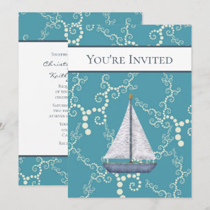 Nautical Sailboat and Swirling Water Wedding Invitation