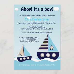 Nautical Sailboat Baby Boy Baby Shower Invitation