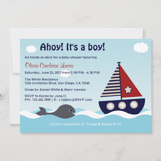 Nautical Sailboat Baby Boy Baby Shower Invitation (Front)