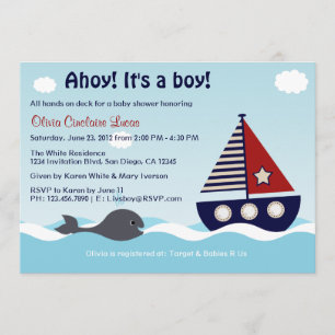 Nautical Sailboat Baby Boy Baby Shower Invitation