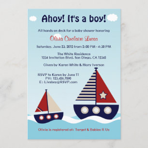 Nautical Sailboat Baby Boy Baby Shower Invitation