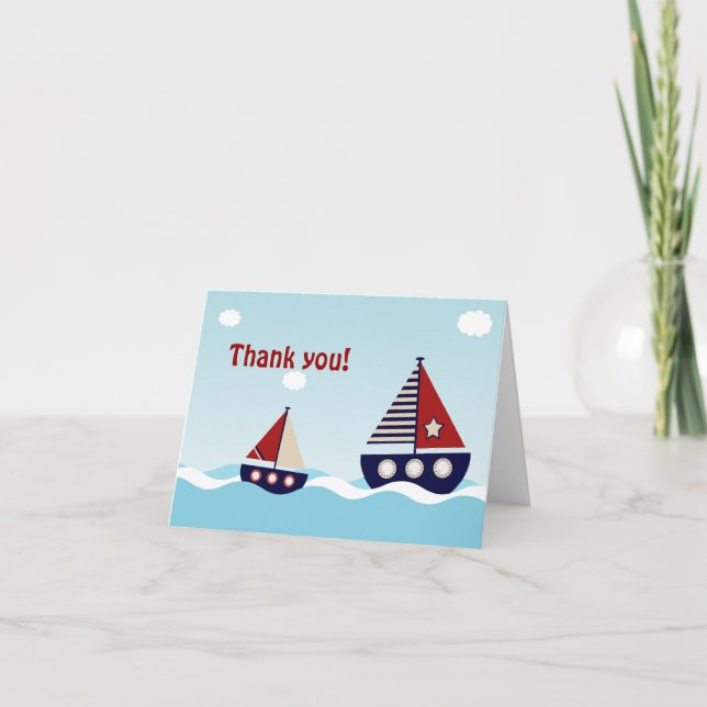 Nautical Sailboat Baby Boy Baby Shower Thank You (Front)