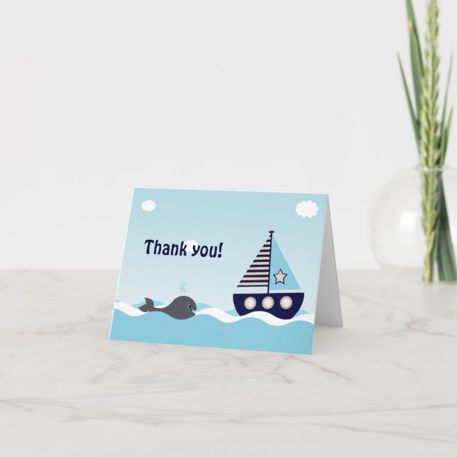Nautical Sailboat Baby Boy Baby Shower Thank You (Front)