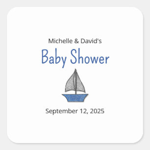 Nautical Sailboat Baby Boy Couples Shower Square Sticker