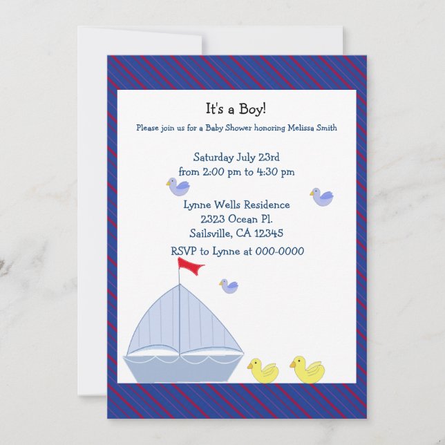Nautical Sailboat Baby Boy Shower Invitation (Front)