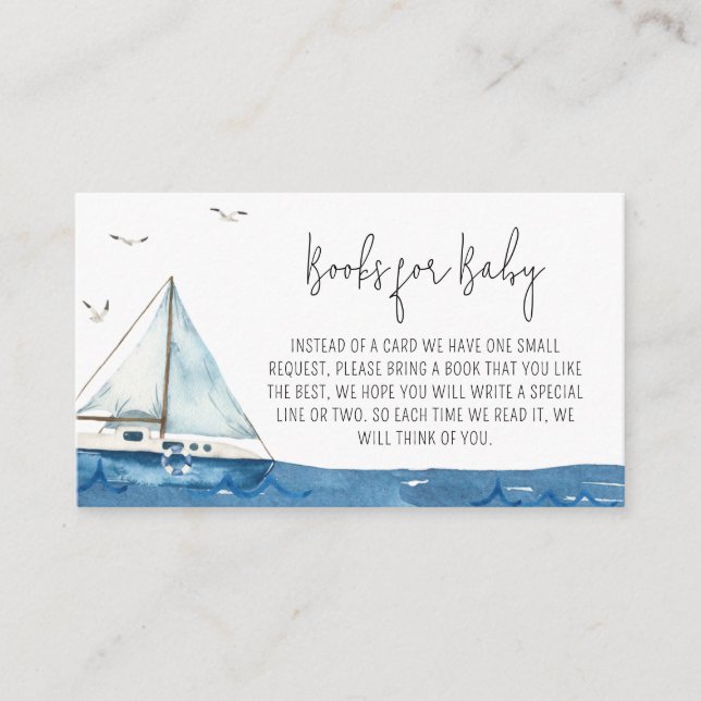 Nautical Sailboat Baby Shower Books for Baby Enclosure Card (Front)