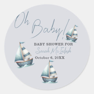 Nautical Sailboat Baby Shower  Classic Round Sticker