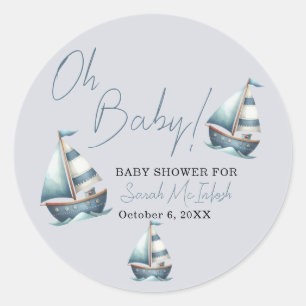 Nautical Sailboat Baby Shower  Classic Round Sticker