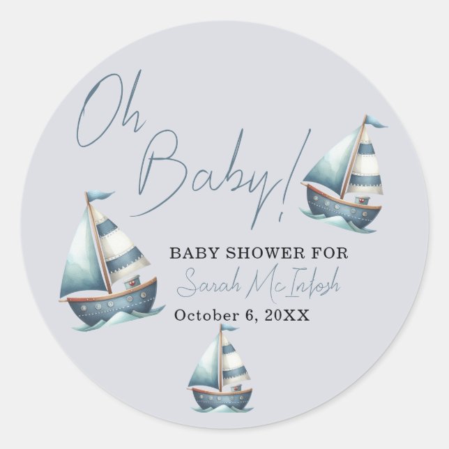 Nautical Sailboat Baby Shower  Classic Round Sticker (Front)