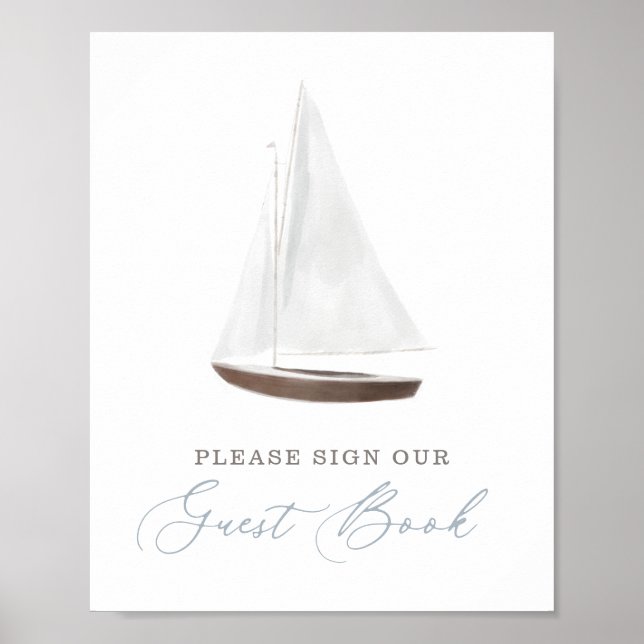 Nautical Sailboat Baby Shower Guest Book Sign (Front)