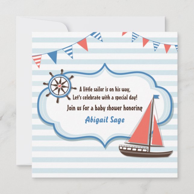 Nautical Sailboat Baby Shower Invitations for Boys (Front)