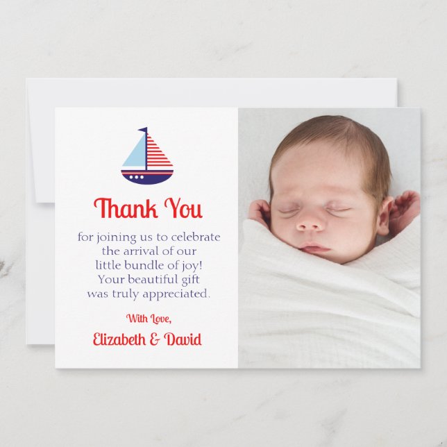 Nautical Sailboat Baby Shower Thank You Card (Front)