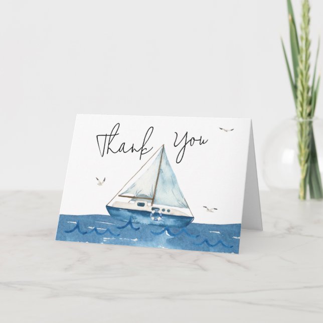 Nautical Sailboat Baby Shower  Thank You Card (Front)