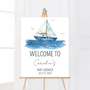 Nautical Sailboat Baby Shower Welcome Poster