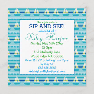Nautical Sailboat Baby Sip and See Invitation