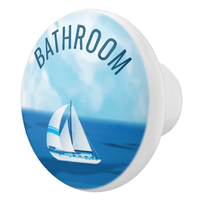 Nautical Sailboat Bathroom Door Ceramic Knob (Right)