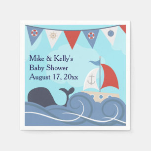 Nautical Sailboat Beach Ocean Whale Baby Shower Napkin