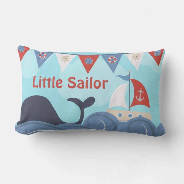 Nautical Sailboat Beach Ocean Whale Nursery Lumbar Cushion (Front)