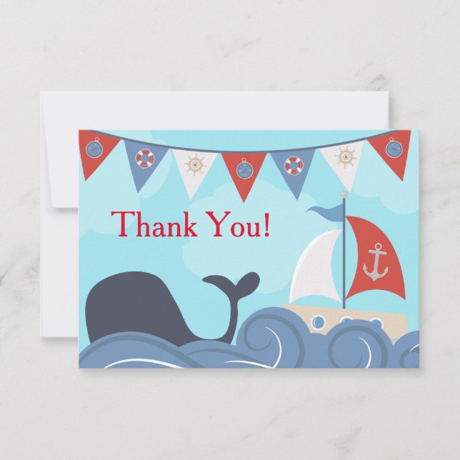 Nautical Sailboat Beach Ocean Whale Thank You Card (Front)