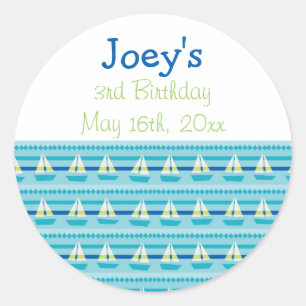 Nautical Sailboat Birthday Classic Round Sticker