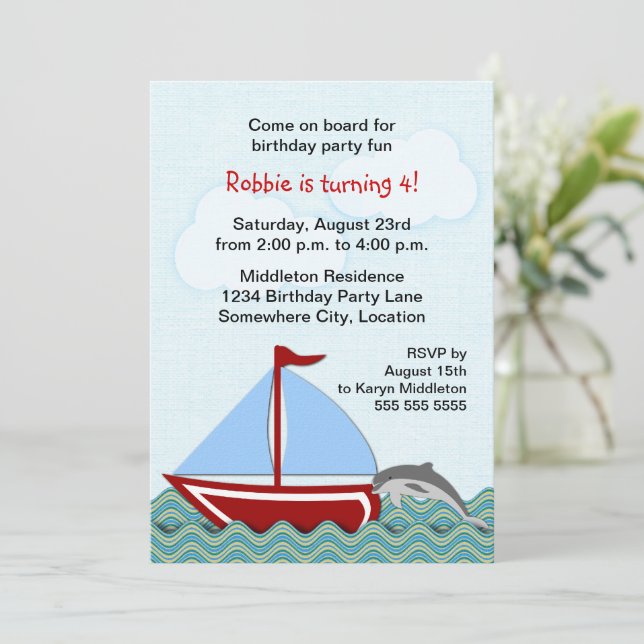 Nautical Sailboat Birthday Party Invitation (Standing Front)