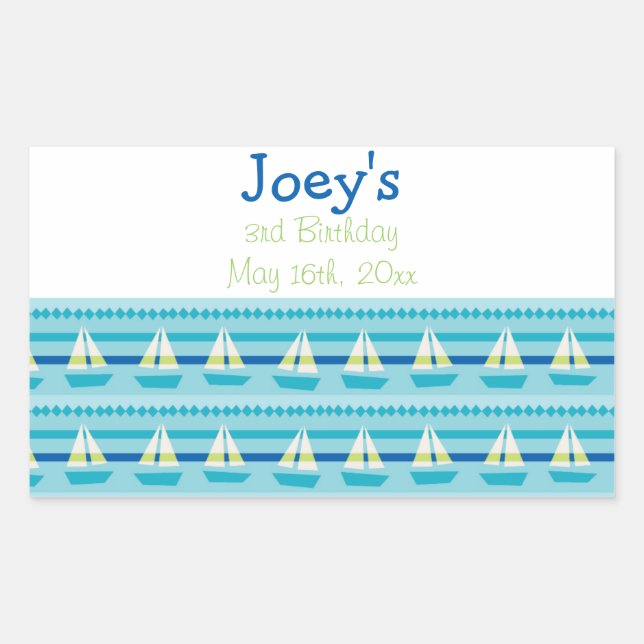 Nautical Sailboat Birthday Rectangular Sticker (Front)