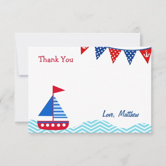 Nautical Sailboat Birthday Thank You Note Cards (Front)