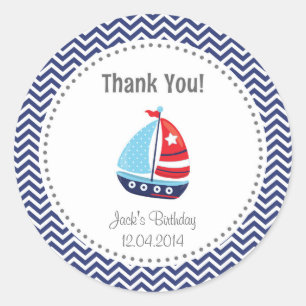 Nautical Sailboat Birthday Thank You Sticker Blue