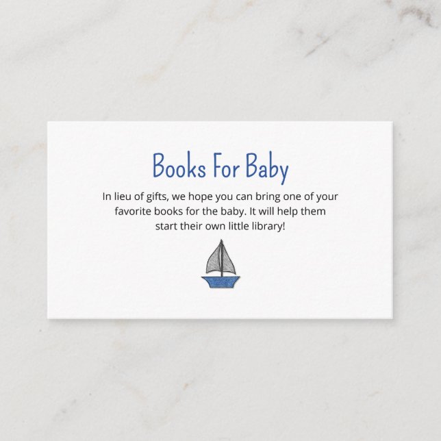 Nautical Sailboat Books Request Baby Shower Enclosure Card (Front)