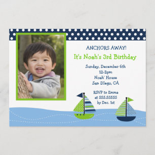 Nautical Sailboat Boys Photo Birthday Invitations