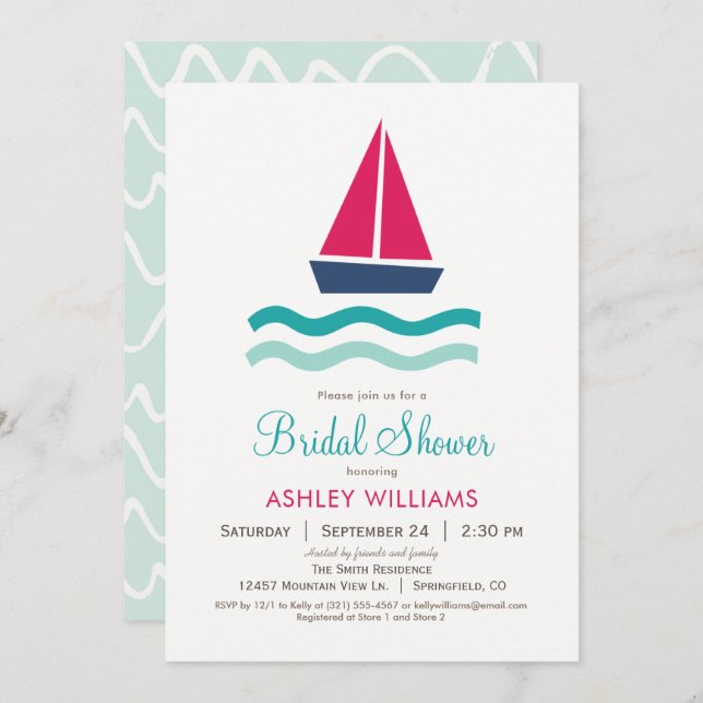 Nautical Sailboat Bridal Shower Invitation (Front/Back)