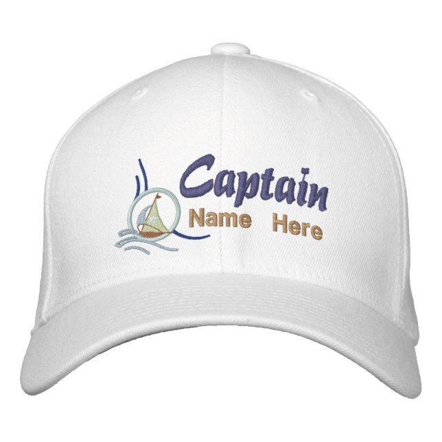 Nautical Sailboat Captain Personalised Embroidery Embroidered Hat (Front)