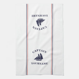 Nautical Sailboat Captain Your Name Kitchen Towels