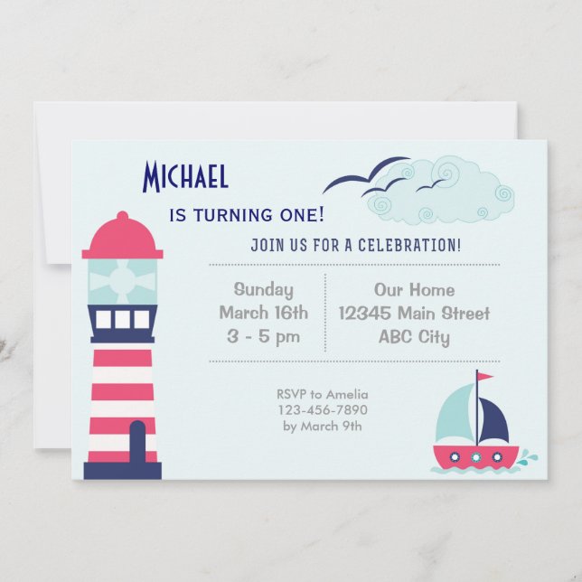 Nautical Sailboat Child Birthday Invitation Blue (Front)