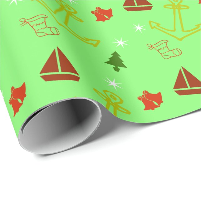 Nautical Sailboat Christmas Holiday Gift Wrap (Roll Corner)