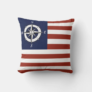 Nautical sailboat compass/American flag stripe   Cushion