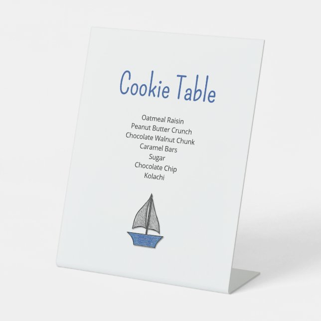 Nautical Sailboat Cookie Table Boy Baby Shower  Pedestal Sign (Front)