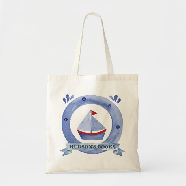 Nautical Sailboat Custom Library Bag for a Boy (Front)