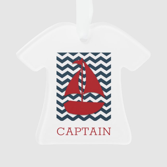 Nautical Sailboat Custom NAME Red White Blue Ornament (Front)