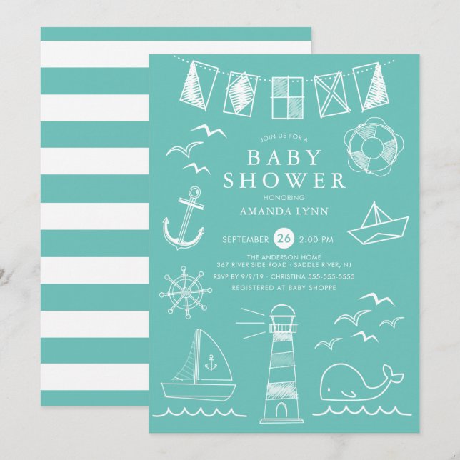 Nautical Sailboat Gender Neutral Baby Shower Invitation (Front/Back)