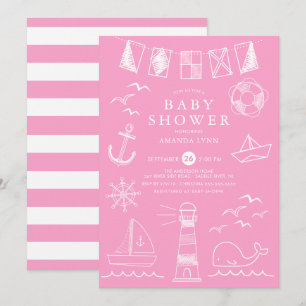 Nautical Sailboat Girl Baby Shower Invitation