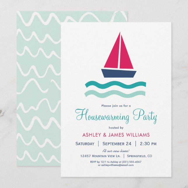 Nautical Sailboat Housewarming Party Invitation (Front/Back)