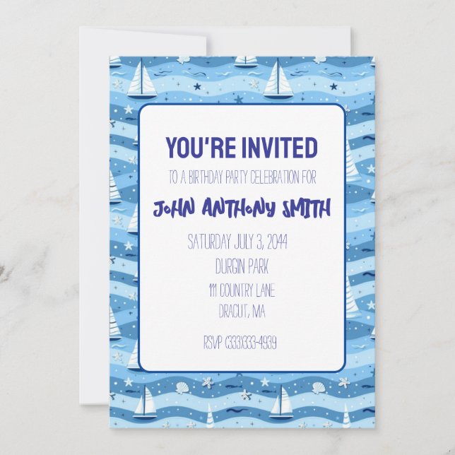 Nautical Sailboat Invitation Birthday Party Invite (Front)