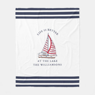 Nautical Sailboat Life is Better at the Lake Fleece Blanket