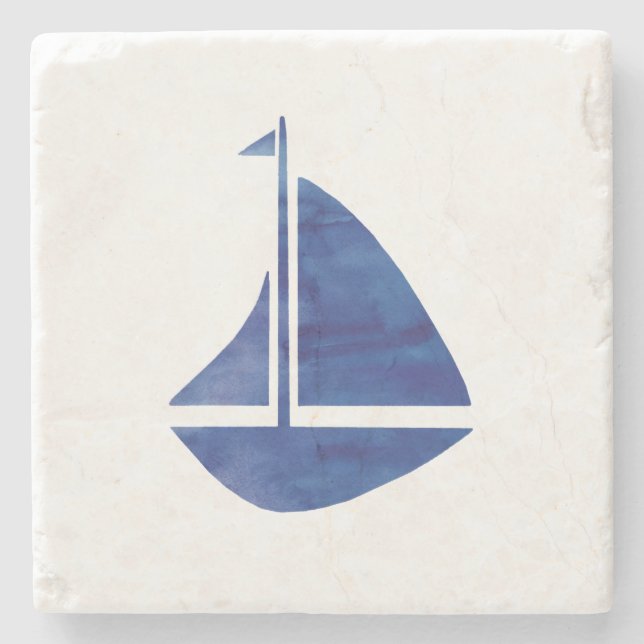 Nautical Sailboat Marble Stone Coaster (Front)