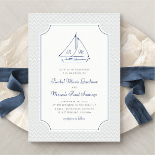Nautical Sailboat Minimalist Preppy Wedding Invitation